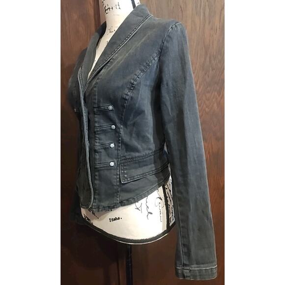 Y2K Gothic Steampunk Moto Biker Jacket Goth Punk Metal Black snap Distressed - Picture 4 of 9